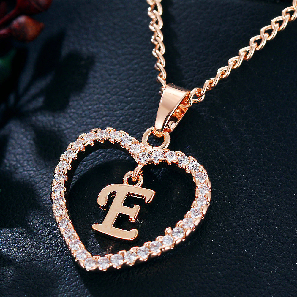 26 Letters Heart-shaped Zircon Pendant Necklace Stainless Steel Gold Color Chains Jewelry Birthday Gift For Women